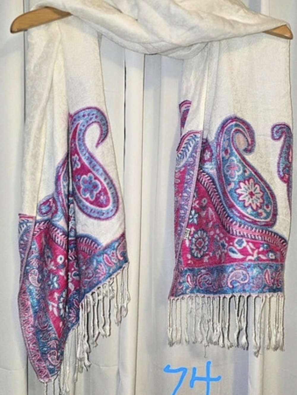 Vibrant Pink & Blue Paisley Pashmina Fringe